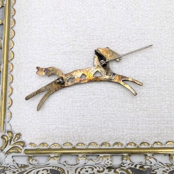 Vintage Sterling Silver Horse Brooch Pin Signed AJW Arrow Southwestern Artisan - Picture 9 of 10